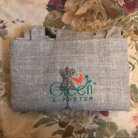 NEW!! Green A-Porter Linen Foldable Tote Bag - Picture 2 of 7